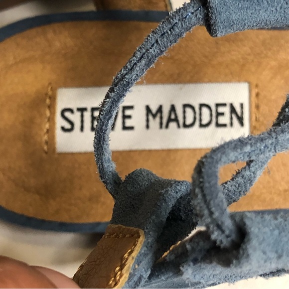 Steve Madden Elivait leather blue suede gladiator flats sandals - Picture 4 of 8